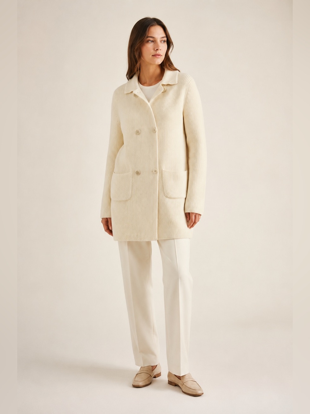 Loro Piana Baby Cashmere Double-Breasted Cardigan Coat Cream S